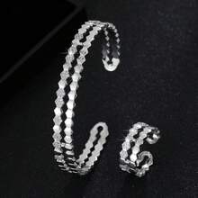 Bộ 1 vòng tay/nhẫn hình tổ ong thời trang dành cho nữ, phù hợp để đeo hàng ngày. - Bạc - Xem 1