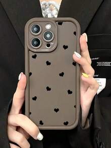 1pc Cute Black Heart Fashion Minimalist Anti-Slip Anti-Fall Shockproof Durable Lightweight Phone Case Black And Brown Heart Phone Case Cute. Compatible With IPhone17/17Pro/17ProMax/16/16Pro/16ProMax/15/14/13/12/11 Models Spring Gift Birthday Party - Brown - View 6