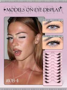 10/9 pares de pestañas postizas de tira media, banda transparente, estilo de ojo de gato, cortas y suaves como el mink 3D, aspecto natural, pestañas postizas de tira - Negro - Ver 2