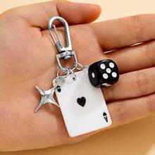 1pc Unisex New Creative Cartoon Dice Keychain Acrylic Playing Card Pendant Cute Bag Charm Car Decoration Keyring Purse Accessories For Backpack Handbag For Women - 彩色 - 查看 9