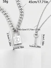 2 piezas de Collar con Candado Estilo Hip Hop de Aleación Plateada Pareja Adecuado para Regalos de Citas - Plateado - Ver 3
