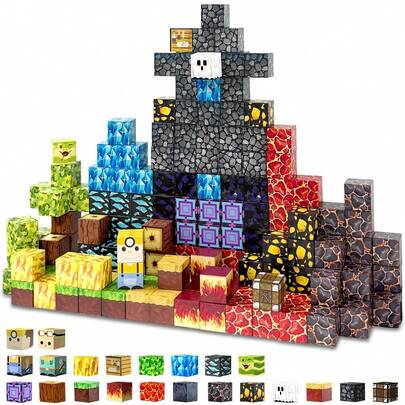 Bộ xếp hình nam châm 300/500 mảnh, gạch xây dựng nam châm chủ đề thế giới rừng dung nham, đồ chơi STEM kích thích giác quan - Quà sinh nhật cho người lớn