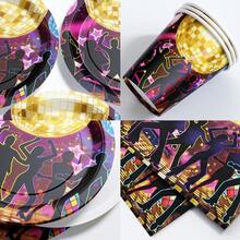 Disco Night Disposable Plate, Napkin, Cup Set, Plates, Napkins And Cups Party Supplies, Suitable For 10 Guests, Disposable Paper Plates Party Tableware Suitable For Birthday, Wedding, Party, Family Picnic - View 3