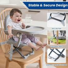 UBRAVOO Foldable Children's Booster Seat,6m-3y, Portable, Adjustable High Chair, Compact, Removable Tray - Grey - View 6