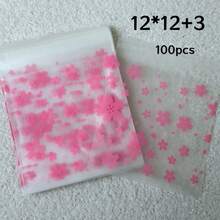 100个12cm*12cm+3cm厚哑光粉色樱花印花自粘袋，优雅ins风珠宝/礼品包装袋，附赠粉色樱花印花礼品卡，适用于派对、节日或促销文具礼品，尤其适合情人节、婚礼等场合。 - 12x12+3cm粉紅櫻花 - 查看 5