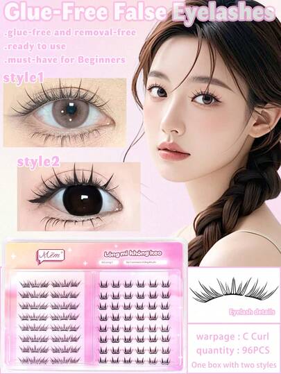 96pcs Self-Adhesive False Eyelash Clusters, Mixed Length Fluffy Set, No Glue Needed, Fluffy Individual False Lashes, Self-Adhesive DIY Eyelash Extension, Pre-Glued Lash Clusters, Natural Lengthening C-Curl Lash Clusters, No Glue Or Makeup Remover Needed, False Eyelashes, Lash Clusters, Individual False Lashes, Eyelashes, False Lashes