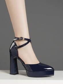 Tacones altos calados para mujer, tacón súper alto en rosa, albaricoque, blanco, negro, rojo, plateado, dorado, zapatos de moda - azul real - Ver 4