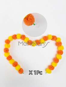 MEHELANY Dây hoa cúc vạn thọ nhân tạo dài 150 cm (5/2/1 chiếc), màu cam và vàng, thích hợp trang trí Diwali, trang trí truyền thống, trang trí vòng hoa cúc vạn thọ, trang trí nhà cửa dịp Diwali, trang trí Giáng sinh, trang trí Halloween. - màu cam vàng đậm - Xem 5
