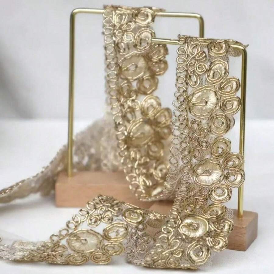 2 Sizes / 1.82m High-End Decorative Trim, Transparent Mesh Lining + 3D Gold Thread Embroidery Technique, Curled Grass Pattern + Circular Swirl Design, Thick And Smooth Lines, Interwoven Gold Threads With Obvious Embossed Texture And Strong Luster - Gold - View 1