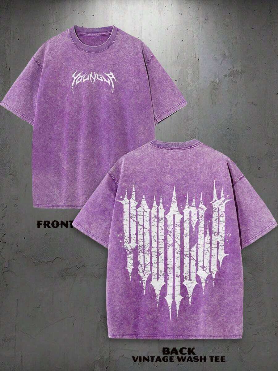2026 New Arrival Y2K 2000s Retro Washed Casual Street Style Tops Y2K Vintage Washed T-Shirt | Men's YLA Graphic Tee | Gym Graphic Tee | Gifts For Men Or Boyfriend | 100% Cotton | 230Gsm Thickened Fabric | Unisex 2000s Style Retro Graphic Tees - Màu tím - Xem 1