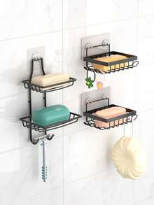 1/2 khay đựng xà phòng nhà tắm, giá đỡ xà phòng hình chữ nhật treo tường có lỗ thoát nước, thiết kế dễ thoát nước, không cần khoan, phụ kiện nhà tắm - Nhiều màu - Xem 6