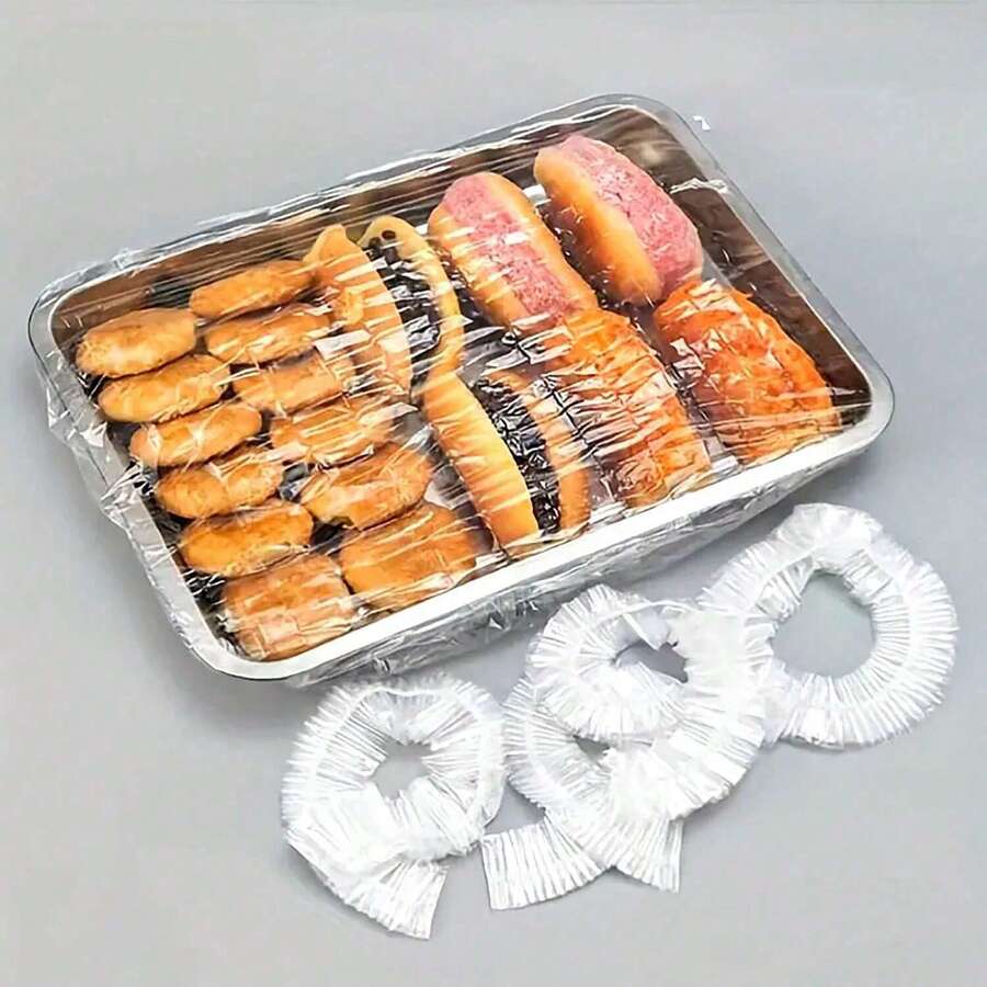 50pcs Reusable Transparent Elastic Food Tray Covers: Suitable For Bread, Fruits, Vegetables And Desserts - White - View 1