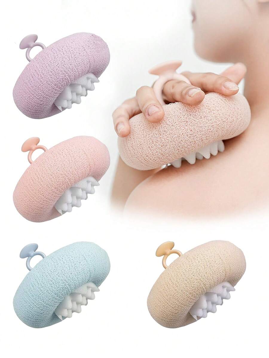 4件套按摩沐浴海绵套装 - 去角质身体刷、丝瓜络、带吸盘的沐浴清洁刷，柔软男女通用干湿两用身体清洁刷，家居浴室用品，夏季、返校季、母亲节礼物