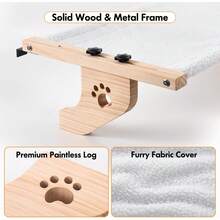 Sill Window Perch Sturdy Hammock Window With Wood & Metal Frame Large Cats, Easy To Adjust Bed Windowsill, Bedside, Drawer And Cabinet - Trắng - Xem 4