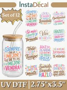 12张西班牙语励志语录UV DTF转印贴纸（2.75x3.5英寸），激励人心的积极肯定语贴纸，适用于咖啡杯、陶瓷杯、笔记本电脑、水杯、DIY手账礼物 - VIBES 01 - 查看 7