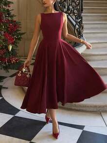 Elegant French Romantic Backless Hollow-Out Cinched Waist Sexy Charming Maxi Dress, Suitable For Christmas, Holiday Party, Date Black Summer - Màu Đỏ Sâu - Xem 7