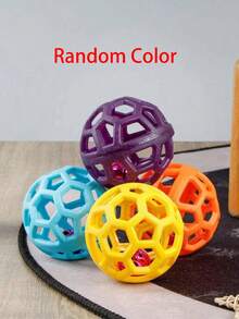 1pc Pet Chasing Toy Hollow TPR Bouncy Ball With Bell, Squeaky Toy For Teeth Cleaning & Training, Suitable For Cats & Dogs (Random Color) - Multicolor - View 10