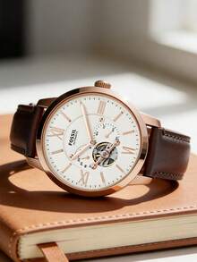 45mm White Dial Automatic Mechanical Wristwatch, Genuine Leather Strap, Model ME3105 - White and Gold - View 2