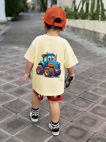 Camiseta de manga corta con cuello redondo y estampado gráfico informal para niño, top de verano - Albaricoque - Ver 3