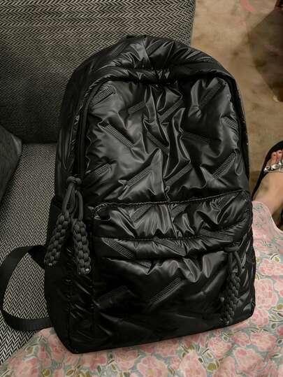 Mochila clásica de moda para estudiantes, nuevo estilo universitario elegante, diseño de patrón de rombos de unicolor, mochila de gran capacidad con múltiples bolsillos, adecuada para viajes y vacaciones, opción ideal para uso en el campus durante las clases. Viajes de corta distancia