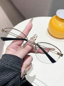 1 Pair Women's Metal Retro Half-Frame Oval Classic Aviator Double Bridge Casual Daily High-End Commute, Streetwear Unisex Style Clear Lens Glasses, Suitable For Back To School, Street Photography, Dating, Reading, Can Be Fitted With Prescription - Multicolor - View 6