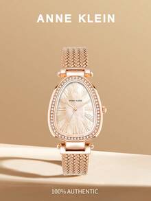 Anne Klein Gold-Tone Crystal Accented Bangle Watch For Women,Luxury Quartz Analog Watch With Mother-Of-Pearl Dial Ladies' Mesh Bracelet Watch - Rose Gold - View 1