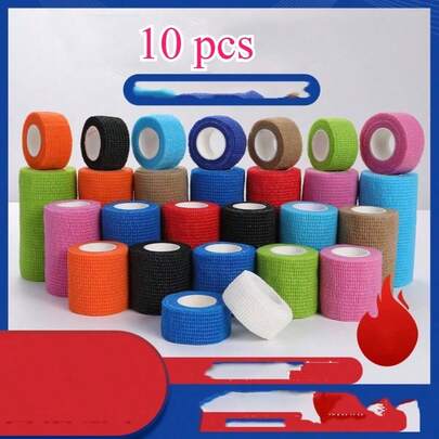 10 cuộn băng thể thao co giãn 5cm x 450cm, băng dính tự dính bảo vệ cổ tay, lòng bàn tay, ngón tay, cánh tay, vai, đầu gối, mắt cá chân, thú cưng, chân, hình xăm, an toàn.