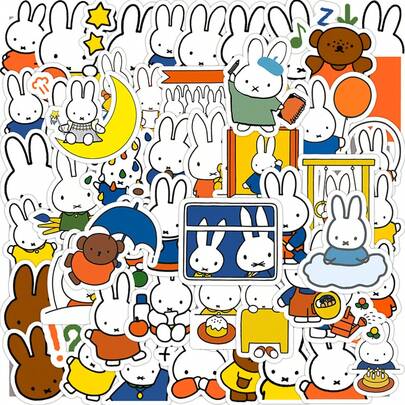 MIFFY 60张米菲卡通防水贴纸，DIY涂鸦贴纸，适用于笔记本电脑、冰箱、行李箱、杯子、礼品、玩具