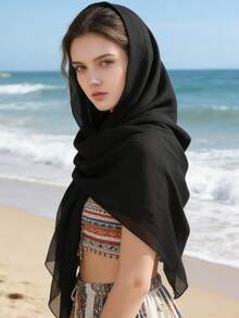 1 Stück Damen einfarbiger Balinese Chiffon Leichtgewicht Schal, minimalistisch elegantes dünnes Strandtuch, vielseitig verwendbares Kopftuch, geeignet für Reisen, Urlaub, Dates und täglichen Gebrauch, Feiertage - Verschiedenfarbig - Übersicht 10