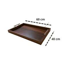 Charola de servicio madera color parota 60x40x10 jaladeras metálicas de acero inoxidable Bandeja de servicios o decorativa Alta calidad Multiusos para hogar oficina hotel o restaurante - Parota - Ver 3