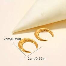 1 Pair Elegant & Fashionable Metal Geometric Smooth Rhinoceros Horn Earrings, Suitable For Women's Daily Wear, Versatile Jewelry Gift - Gold - View 3