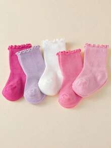 5双装婴儿袜，宽松不紧身，荷叶边公主袜，女童婴儿袜，0-5岁 - 彩色 - 查看 3