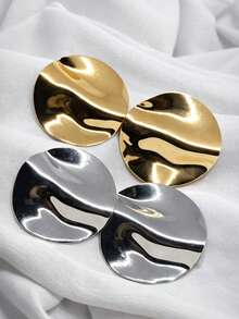 1 Piece Of Organic Round Earring With Maximalist Details Suitable For Elegant Everyday Wear, Fashion, Work. - 銀色 - 查看 2