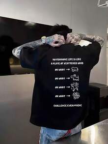 Men's New Low-Cut Long Sleeve T-Shirt With Print Pattern, Versatile And Comfortable For Fall/Winter - Black - View 3