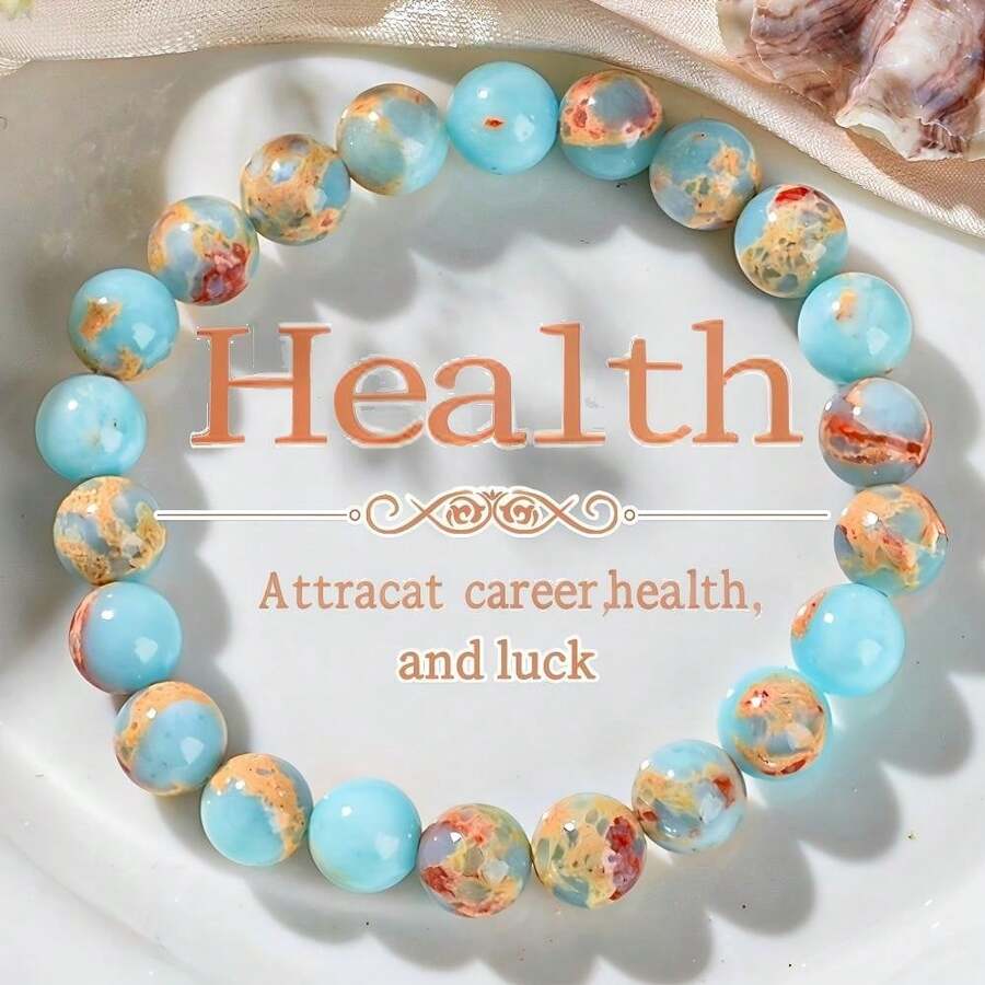 1件天然寿山石手链,女士手链,带来财富和好运,促进健康和好运,缓解压力,治愈身心,稳定情绪,精致优雅的时尚配饰,适合日常佩戴和送礼。 - 藍色 - 查看 1