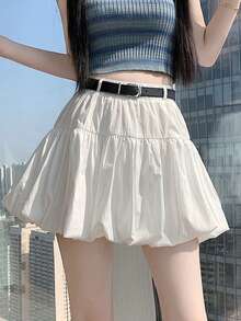 Chân váy chữ A ngắn, cạp cao, xếp ly, peplum, có thắt lưng, thiết kế ngọt ngào, thích hợp cho mùa xuân/hè. - trắng - Xem 1