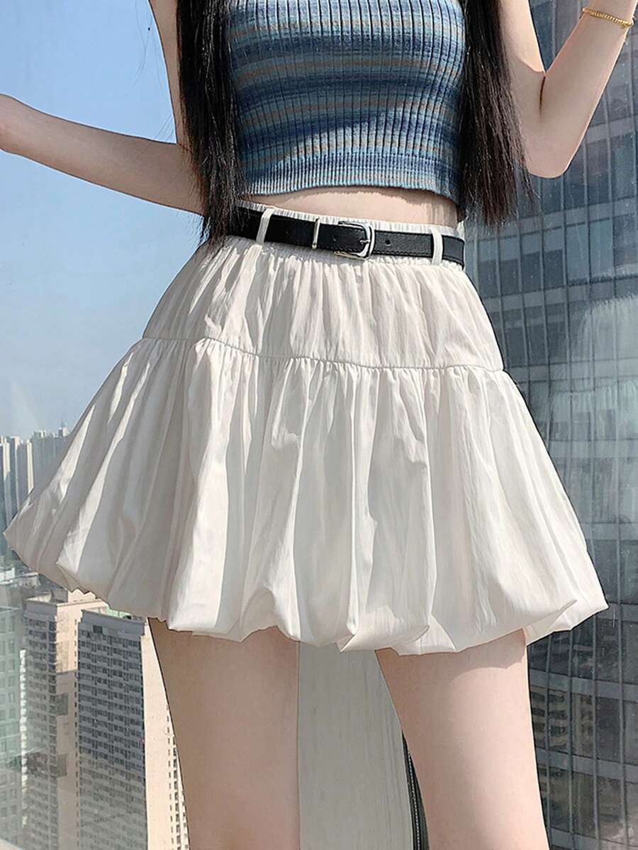 Chân váy chữ A ngắn, cạp cao, xếp ly, peplum, có thắt lưng, thiết kế ngọt ngào, thích hợp cho mùa xuân/hè. - trắng - Xem 1