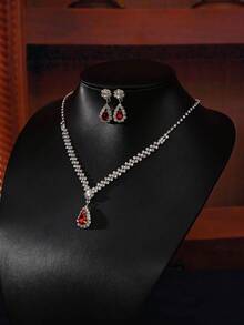 1 Set Gold-Tone Elegant Necklace And Earrings Jewelry Set, Fashion Simple Necklace Earrings Suit For Gala, Wedding, Birthday Party, Prom, Adult Ceremony, Alloy Crystal Bridal Accessories Valentine's Day Accessories - Silver - View 8