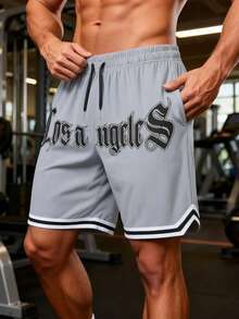 Quần short thể thao nam mùa hè mới, quần short tập thể dục thường ngày, vải dệt kim, kiểu dáng boyfriend in họa tiết, trang phục thể thao nam, eo có dây rút, quần short bóng rổ, quần thể thao co giãn nhẹ, thích hợp cho bóng rổ, bóng chày, tập thể dục, chạy bộ, tập luyện, thể thao, hoạt động ngoài trời. - Xám - Xem 8