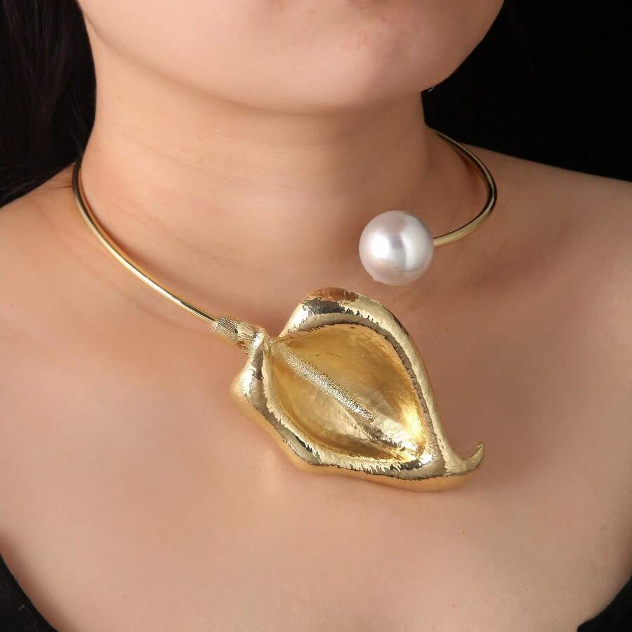 1件法式复古夸张个性化马蹄莲开领项链，时尚优雅3D立体花卉派对项链 - 彩色 - 查看 1