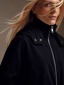 女士休闲户外连帽短款夹克 春季黑色 - 黑色 - 查看 4