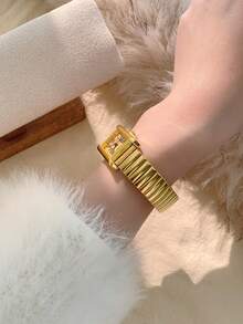 1件金色圆形表盘手表，时尚优雅石英机芯腕表，适合日常佩戴/派对/送礼 - 金色 - 查看 4