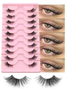 10 Pairs Half-Strip False Eyelashes, Transparent Band, Cat Eye Style, Short Soft 3D Mink-Like Natural Look Eyelashes (10B-5), Strip Eyelashes - Black - View 8