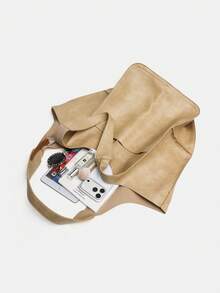 新款时尚大容量手提包，女士小众单肩便携复古大包，简约休闲通勤旅行购物包，休闲旅行行李包，腋下包，多功能多色香槟色，新款女士手提包，优雅女士钱包 - 香檳色 - 查看 9