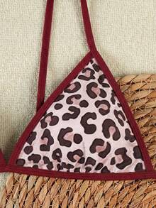 女士红色豹纹条纹吊带比基尼，性感火辣风格沙滩度假三件套泳衣，适合2026春夏穿着，迷人泳装，是生日装扮、健身服、优雅连衣裙搭配、度假造型和外出上衣的理想之选。 - 彩色 - 查看 5