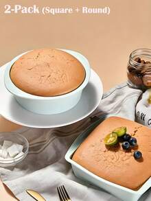 2 件套硅胶圆形和方形蛋糕模具，不粘硅胶烘焙模具，适用于制作布朗尼、蛋糕和分层烘焙食品 - 彩色 - 查看 6