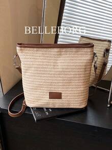 Minimalist Lightweight Straw Shoulder Bag For Women - Coffee - View 2
