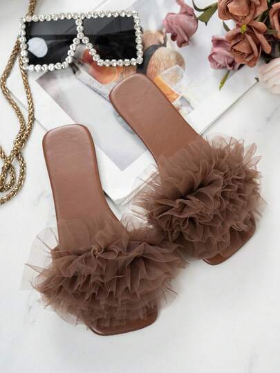 大码女式夏季新款3D蕾丝装饰平底凉鞋，舒适简约沙滩度假休闲拖鞋，多功能防滑轻便软底露趾拖鞋