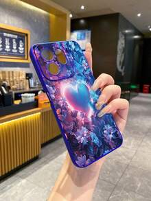 1 pieza Funda protectora de teléfono con flor de corazón de neón compatible con Apple/Galaxy - Azul - Ver 8