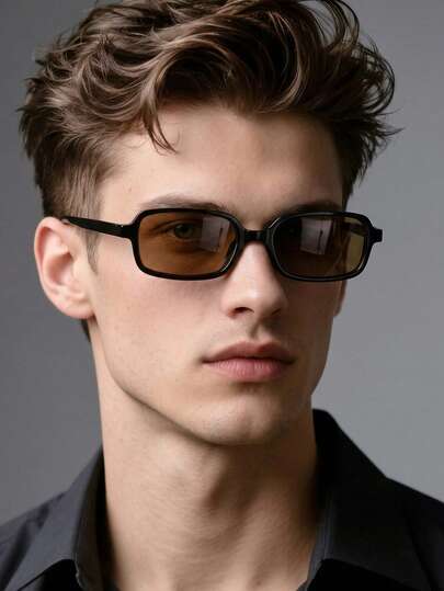 1副男士矩形极简复古眼镜，男士礼物，适合日常佩戴、海滩度假、休闲旅行、骑行、钓鱼等。